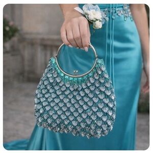 Vintage Aqua LOVE Bead Bracelet Handle Bag